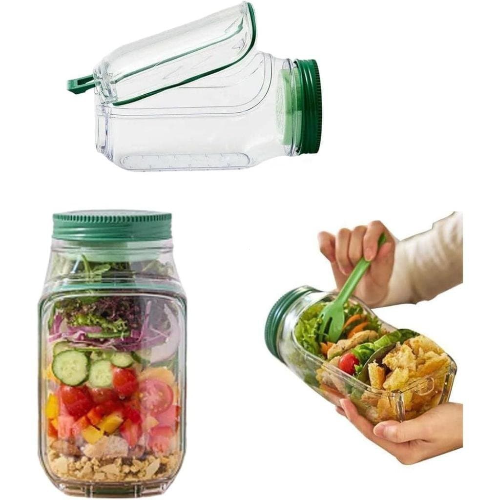 Pote para Salada com Abertura Lateral, Pote Mason para Salada com Compartimento para Molho, Pote Portátil à Prova de Vaz