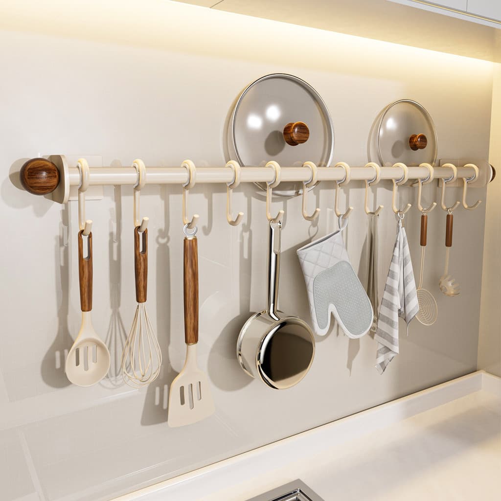 Leite branco cozinha gancho Rack sem perfuração haste de suspensão fixado na parede utensílios de cozinha pendurado colh