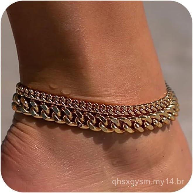 Tornozeleira Chunky Cuban Link FREEKISS para Mulheres, à prova d'água, comprimento ajustável 8.5+2, acessório elegante e
