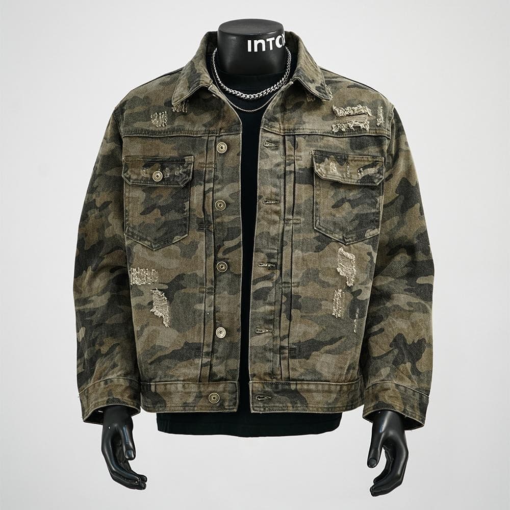 Temporada americana Retro Denim jaqueta masculina bonito na moda rufião bonito camuflagem tático Street Wear ferramentas