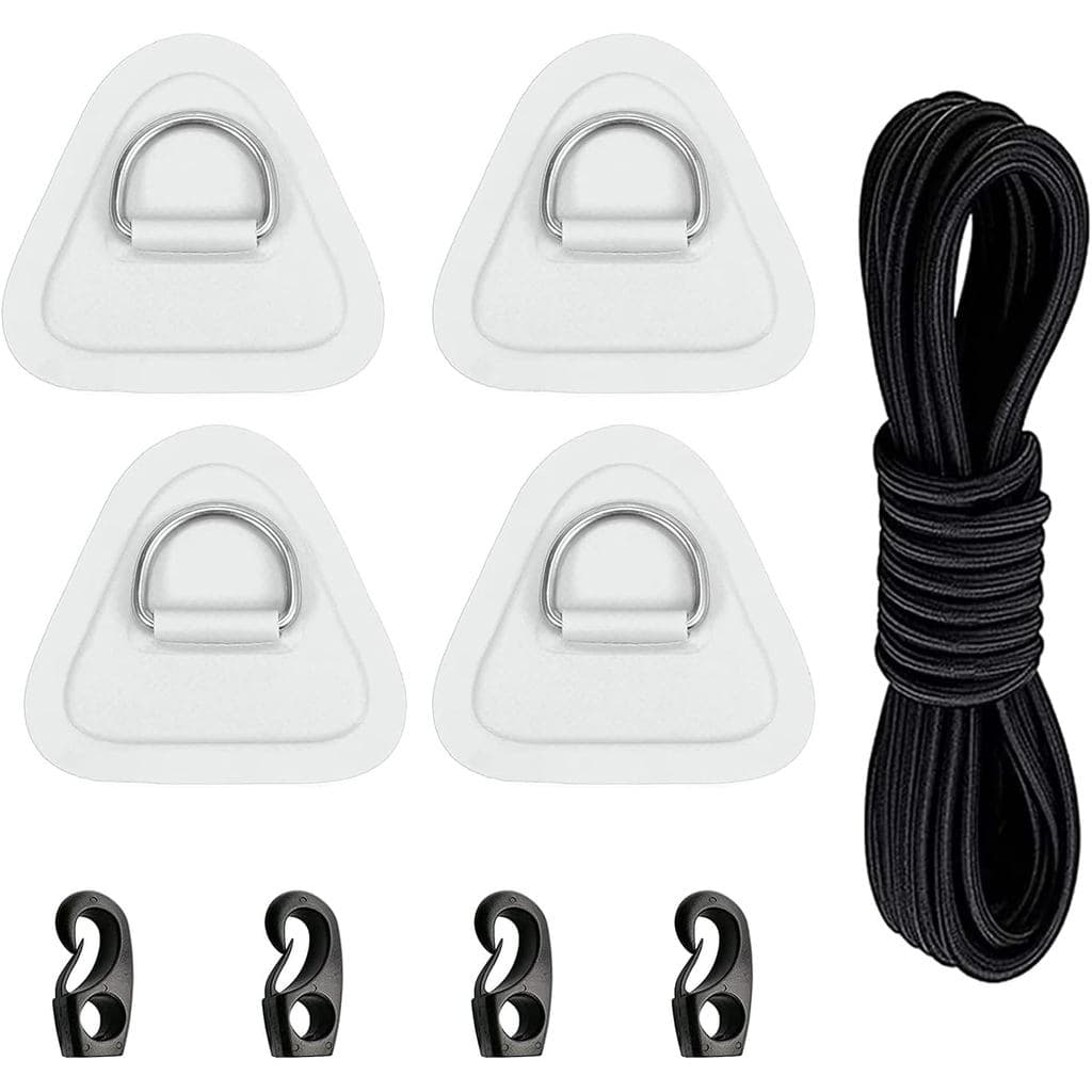LOOEEL Pacote com 4 Peças de Anéis em D de Aço Inoxidável com Corda Elástica Preta de 2,5m, 4 Ganchos para Corda para Ac