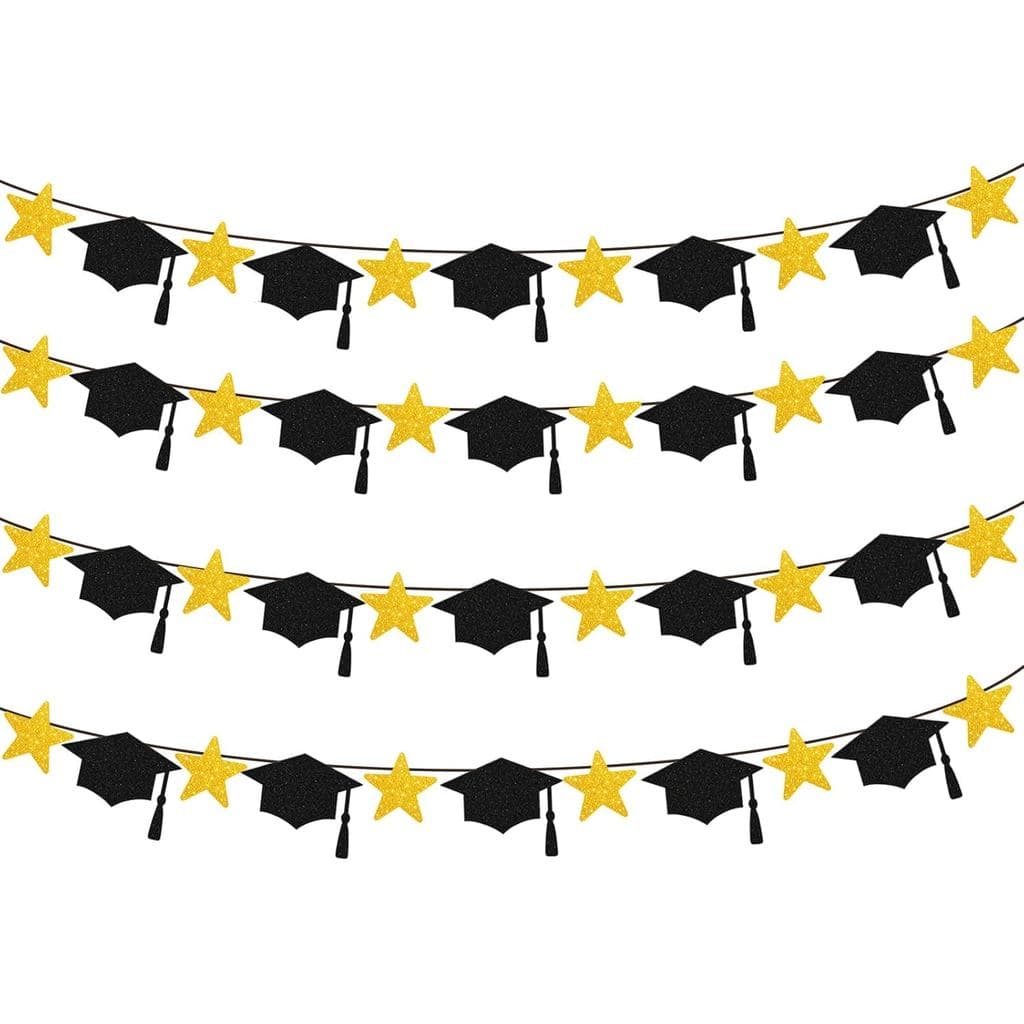 Pacote com 4 Decorações de Faixas de Formatura com Tema de Chapéu de Formatura, Faixas Brilhantes Pré-Amarradas com Desi