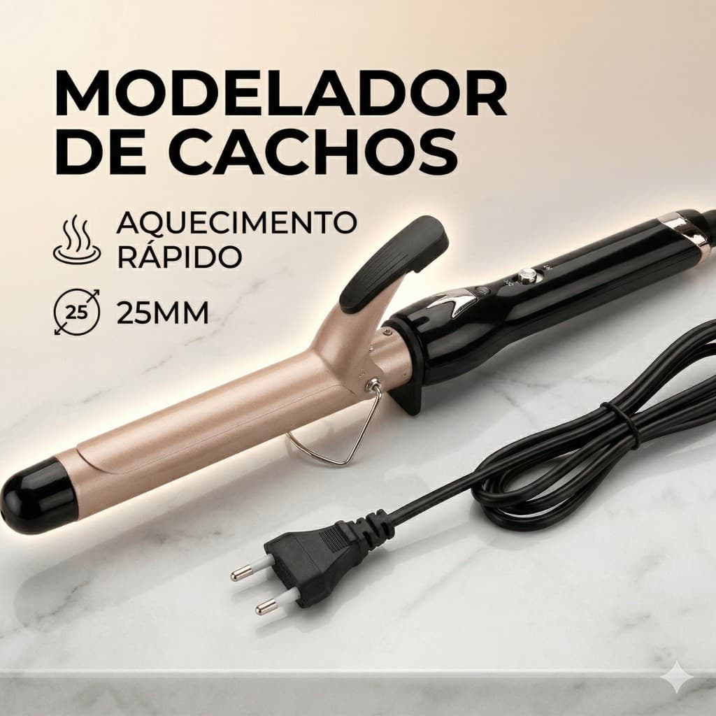 Modelador de Cachos 25mm Aquecimento Rápido Bivolt Cabo 360°