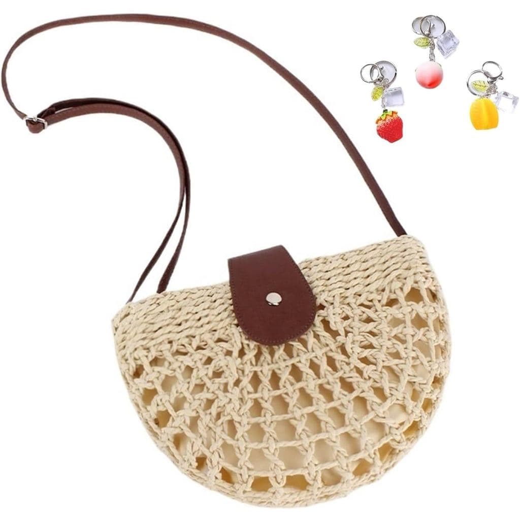 Bolsa Transversal Feminina de Palha Trançada, Feita à Mão em Rattan, Estilo Boêmio para Praia e Férias de Verão