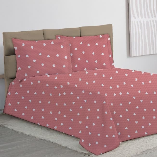 Cobre Leito Piquet  – Solteiro Casal e Queen – Jogo de Cama com Porta Travesseiros – Tecido Algodão e Poliester