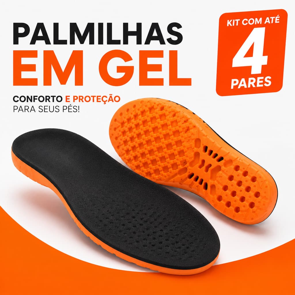 Palmilha Ortopédica em Gel PU Anatômica Macia Antifadiga