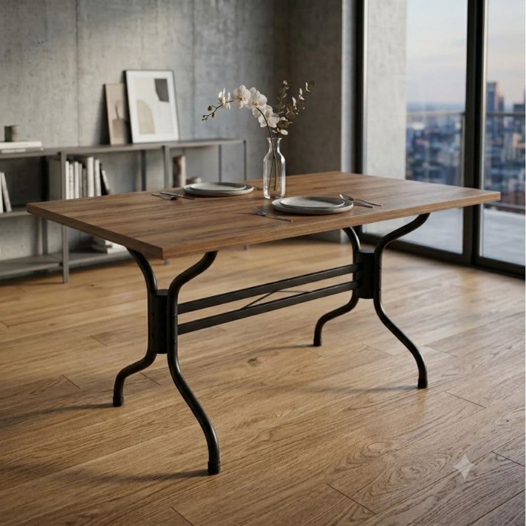 Base Para Mesa de Jantar Retangular 6 Lugares Aço Industrial (Vidro/Madeira/Mármore)