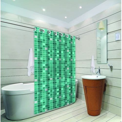 Cortina Box Banheiro Pastilha Verde Ilhos Resistente Facil Instalar Moderno