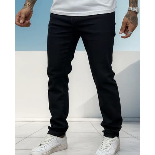 Calça Jeans Masculina Elastano Preta Estilo  reta