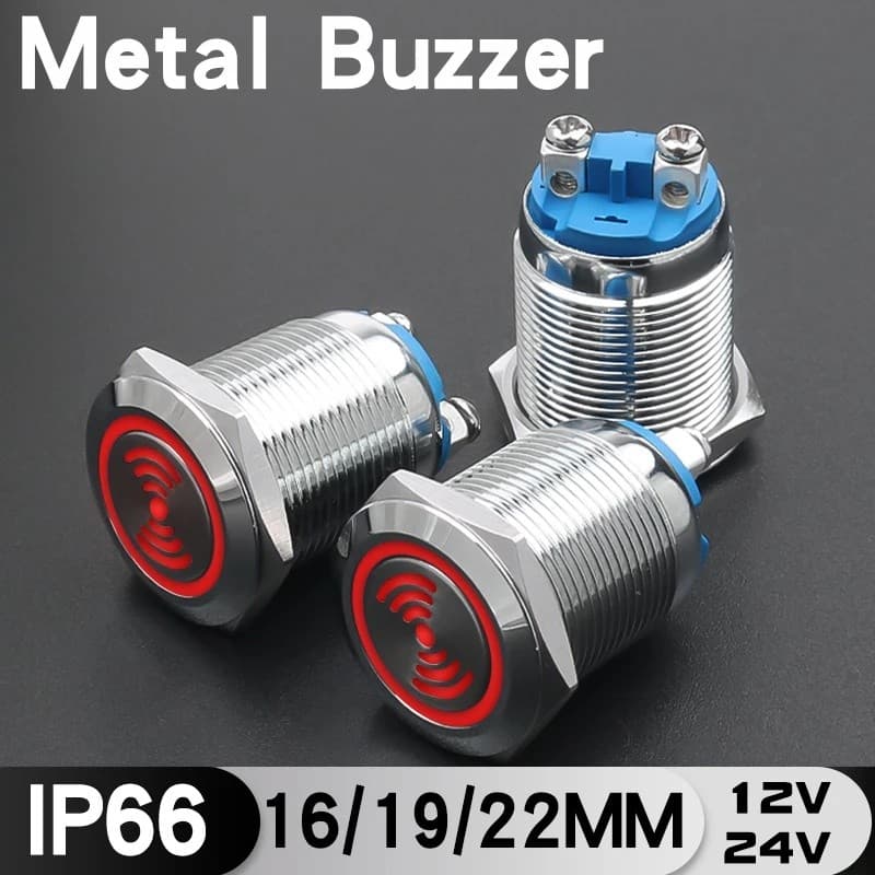 Campainha De Metal À Prova D'água , 16mm , 19mm , 22mm , Aço Inoxidável , Luz LED , Flash , 12V , 24V , Indicador , Lâmp