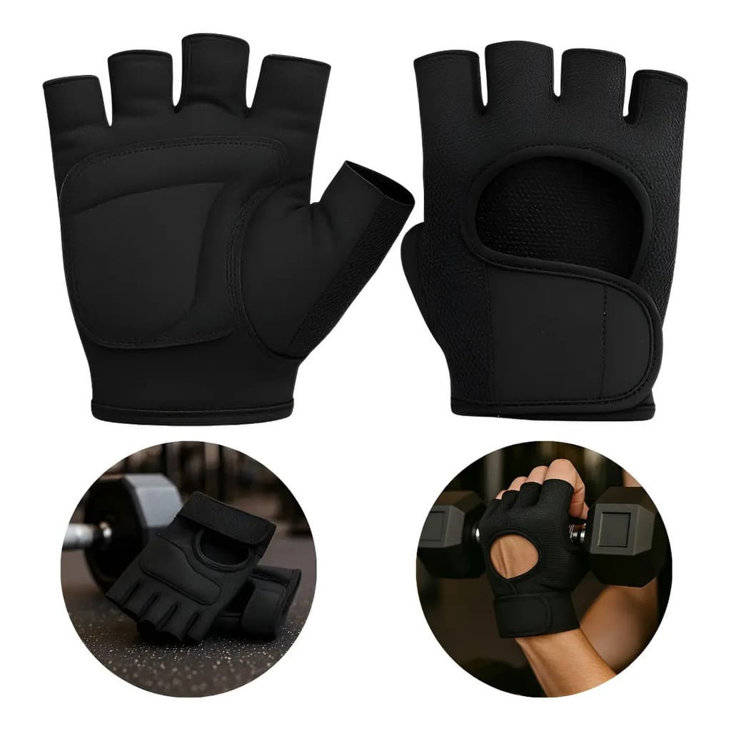 Luva De Academia Treino Musculação Antiderrapante Reforçada Cor Preto