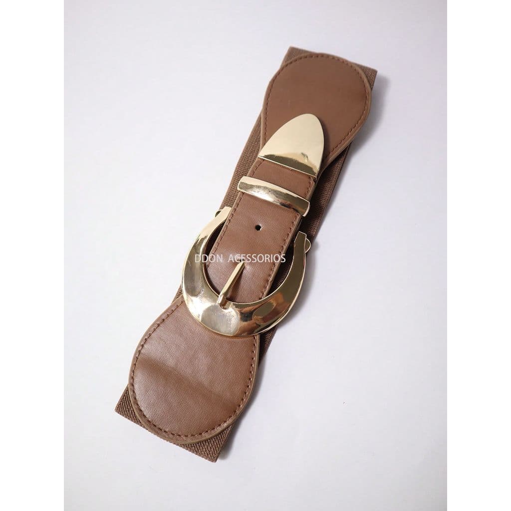 Cinto Feminino Elástico 6cm Fivela Oval Dourada Ajustável Cinto Faixa Cintura Stretch Moda Elegante para Vestido Blazer