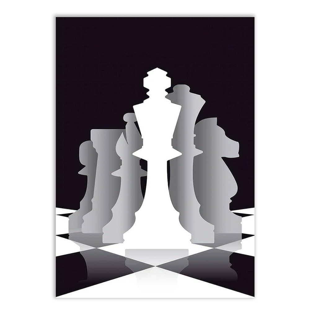 Placa Quadro Decorativo Xadrez Peças Ilustração Preto Branco Quadro Decorativo Decoracao Sala Quarto Parede