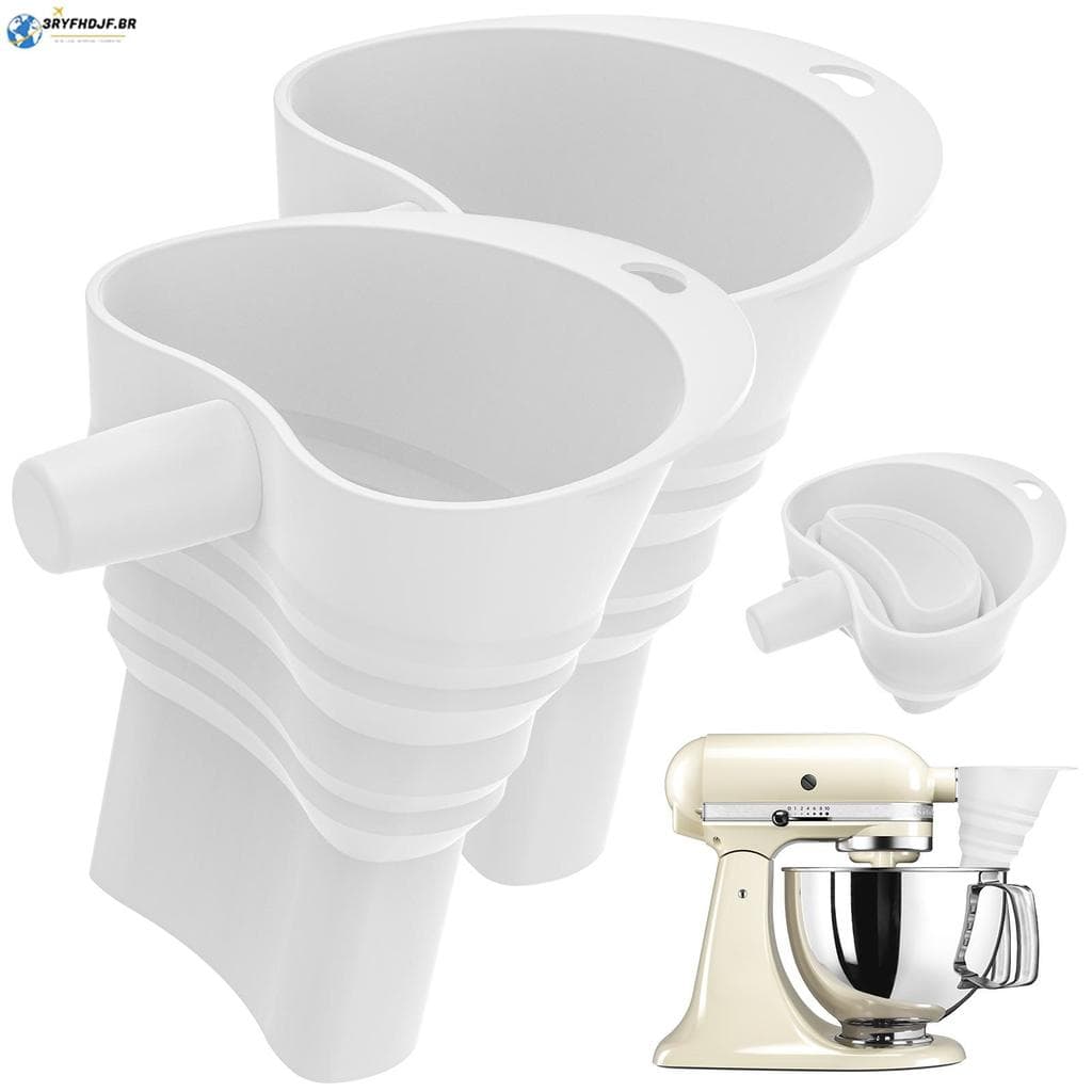 Funil De Farinha Dobrável , 2 Peças , Para 4.5 – 7 Qt , Cabeça Inclinada , Misturador , De Silicone , Fácil Derramamento