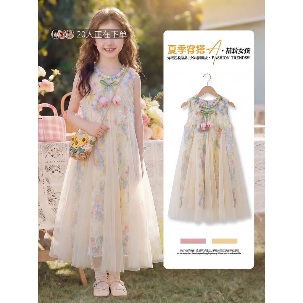 Meninas Saia Verão Fino 2026 Crianças Floral Menina Estilo Ocidental Vestido De Princesa Crianças20260729