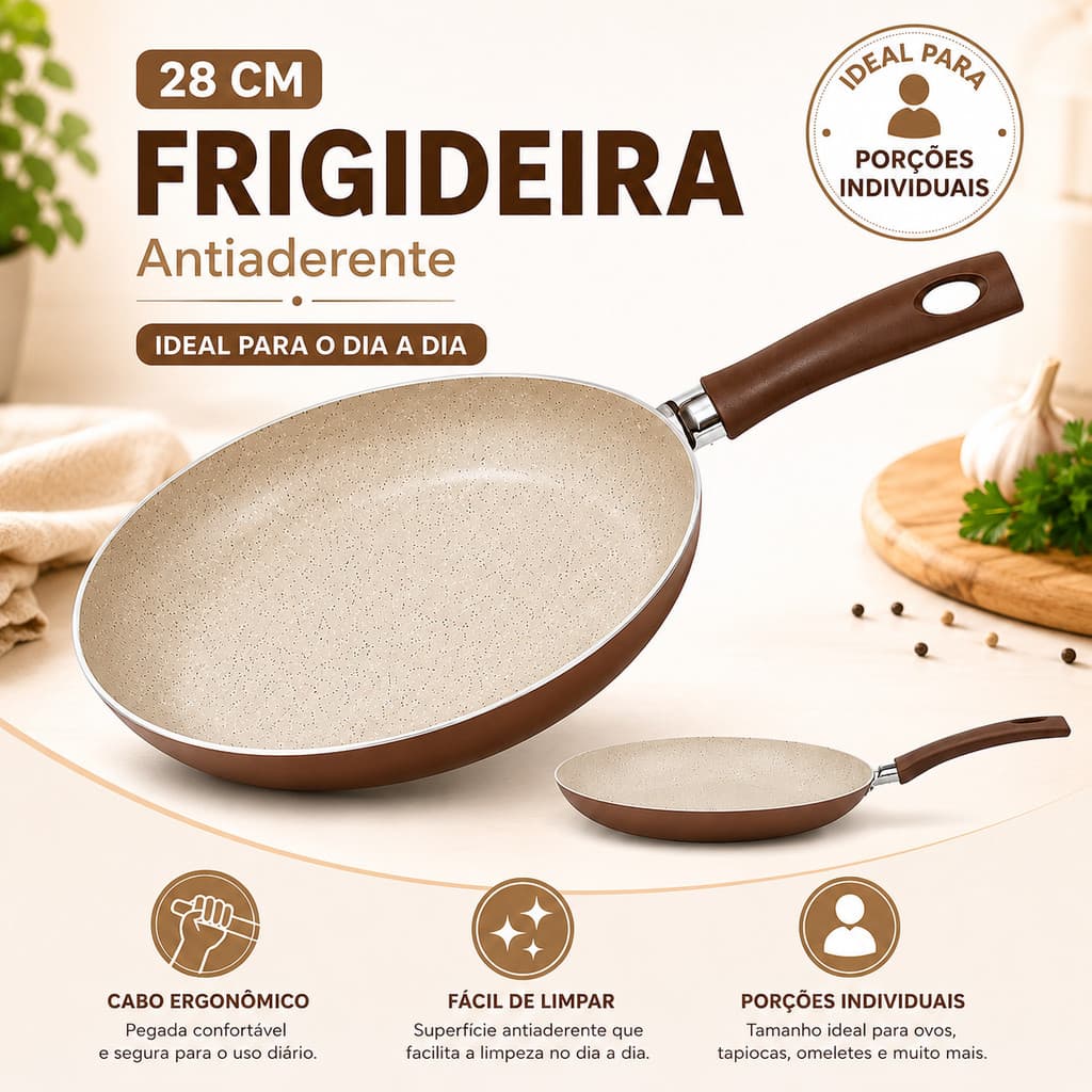 Frigideira Antiaderente Cerâmica 28cm Apollo Marrom para Carnes Ovos e Omeletes
