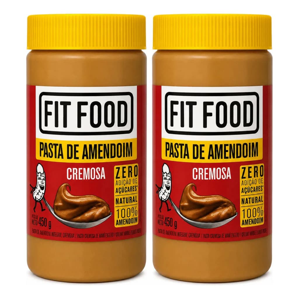 Kit 2 Pasta De Amendoim Cremosa Zero Açúcar Fit Food 450g