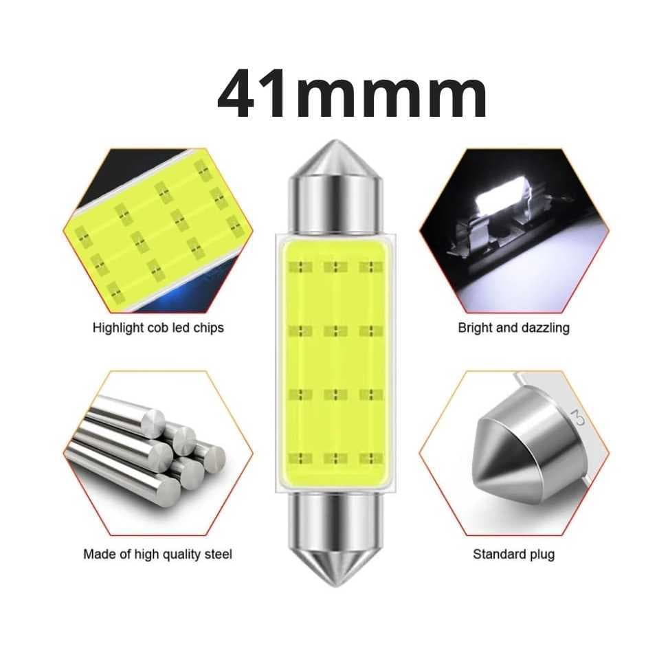 Par Lampada Torpedo Cob 12 Led Chip C5w 31 mm 36 mm 39 mm 41mm Branco 12v