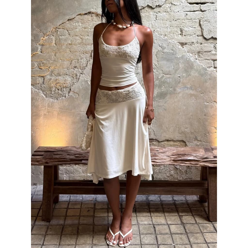 Terno Casual sem mangas renda costura estilingue topo Cross-Border saia de venda quente terno feminino