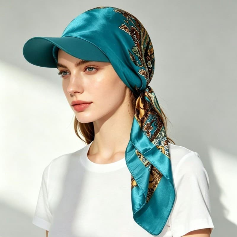 Dupla Camada De Cetim Floral Impressão Bandana Triângulo Lenço Feminino Boho Cabelo Envoltório Boné