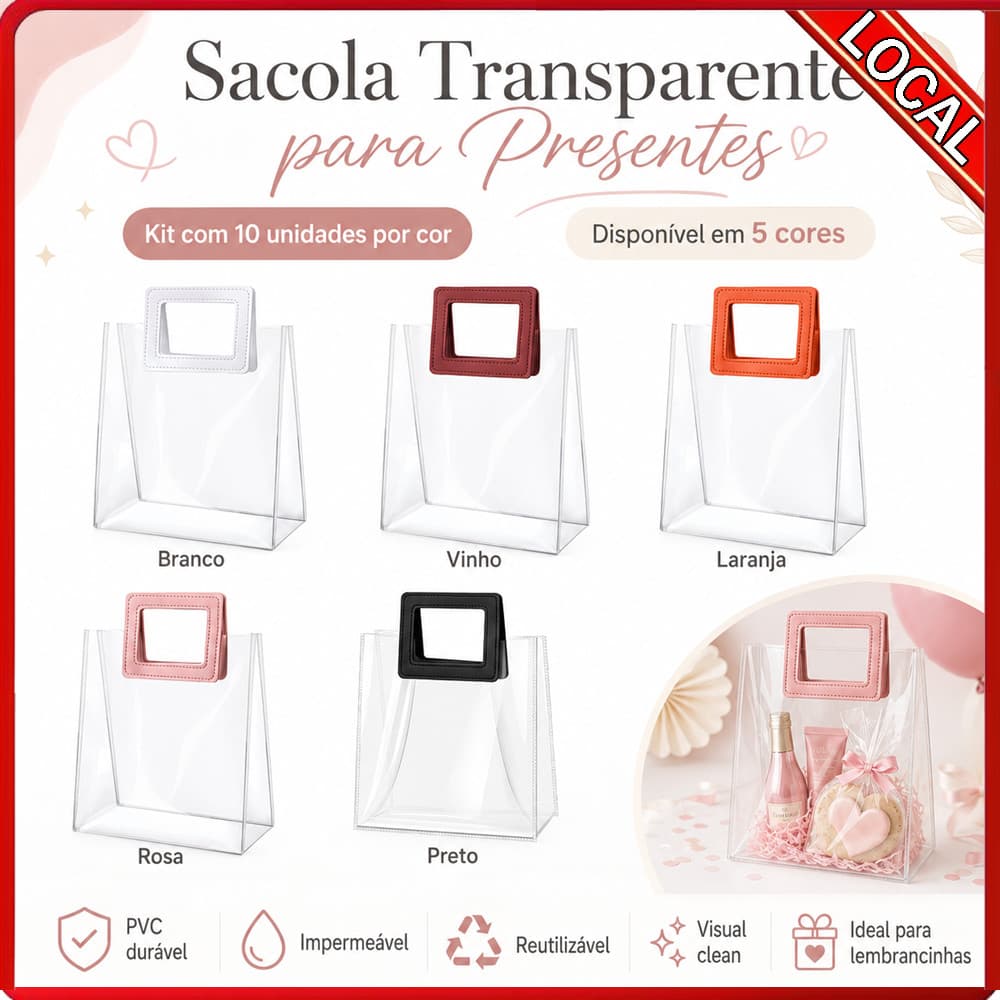 Sacola transparente à prova d'água grossa, aniversário, casamento, banquete, lembrança, embalagem criativa