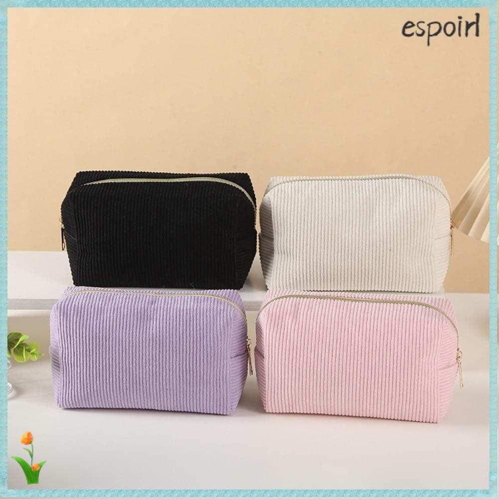 Lápis ESPOIR , Bolsa Cosmética De Veludo Cotelê Portátil De Maquiagem De Grande Capacidade De Cor Sólida Para Viagem