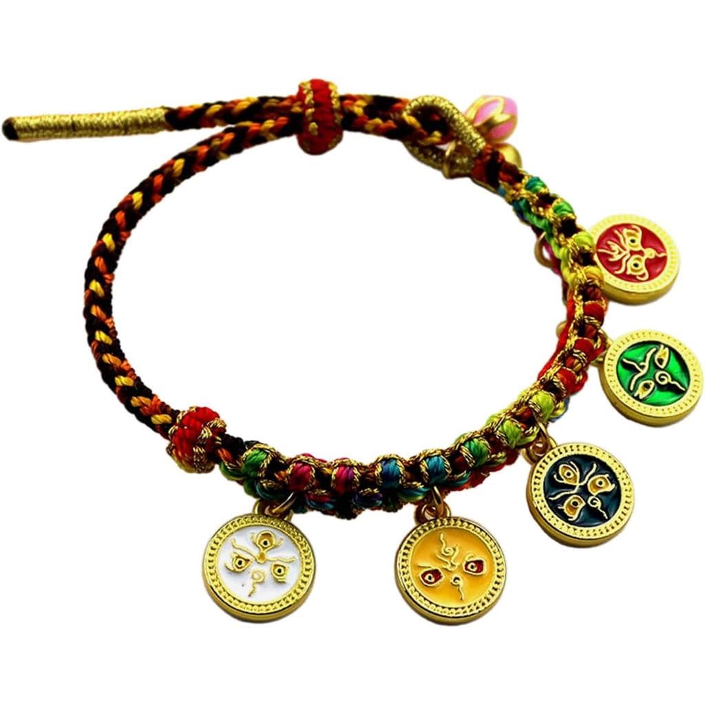 Pulseira Tibetana Feita à Mão, Corda Colorida, Bracelete com o Deus da Riqueza de Cinco Direções, Pulseira Ajustável com