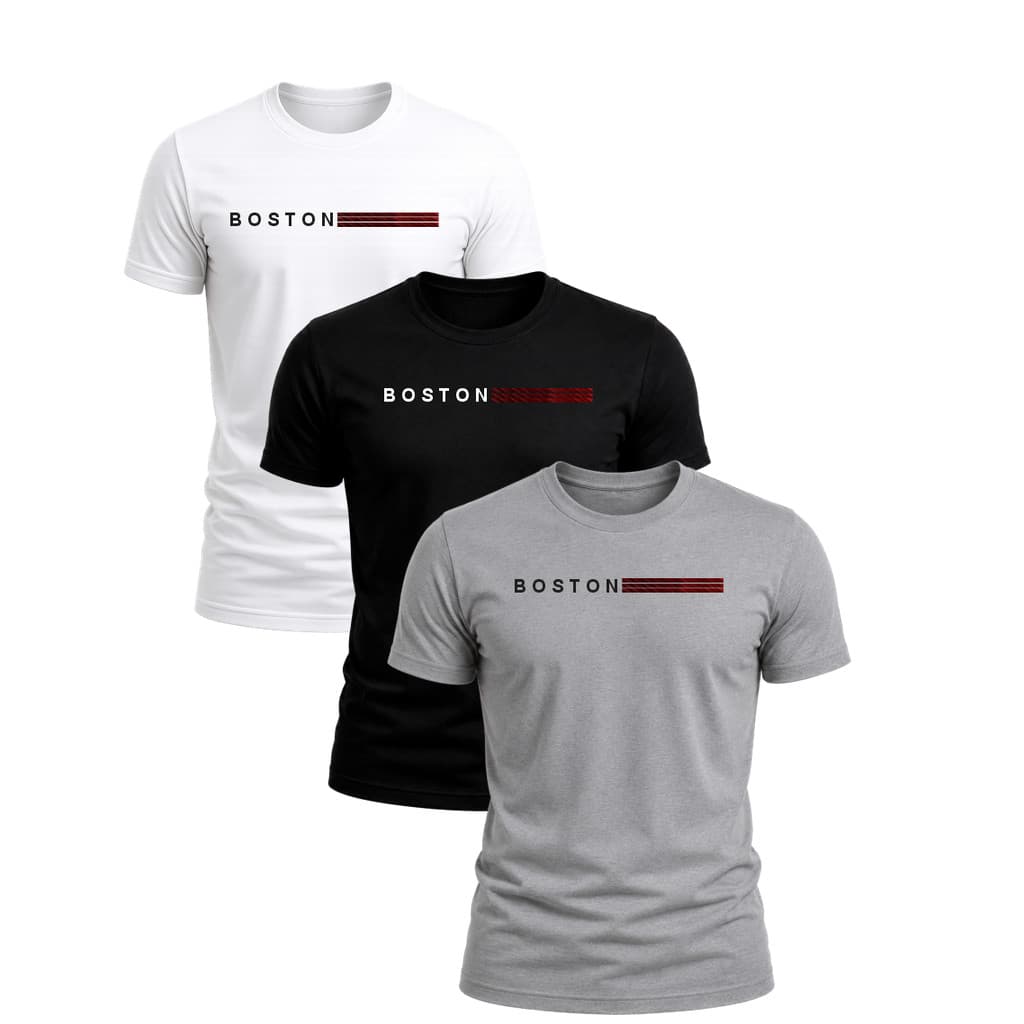 Kit 3 Camisetas Masculinas Boston Básicas Algodão Premium Casual Confortável Camisa Unissex Moda Streetwear