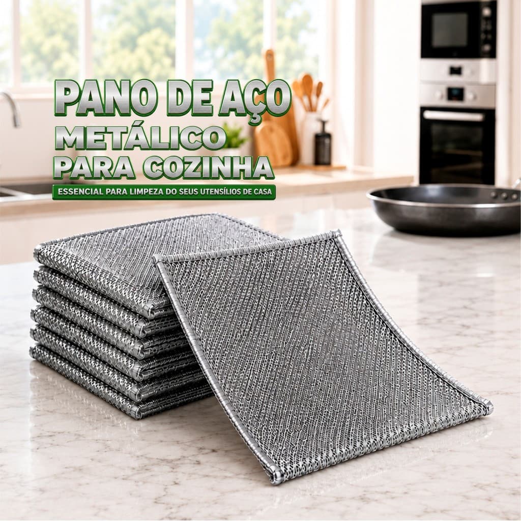 Kit 20 Panos de Aço Inox Premium Reforçado Limpeza Cozinha Tira Gordura Panela Louça Fogão Grelha