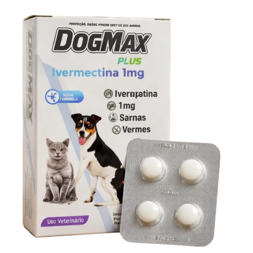 Remédio para cães e gatos até 5kg  contra Pulga Carrapato, Vermes E Sarna - Dogmax Plus  - 4 Comprimidos