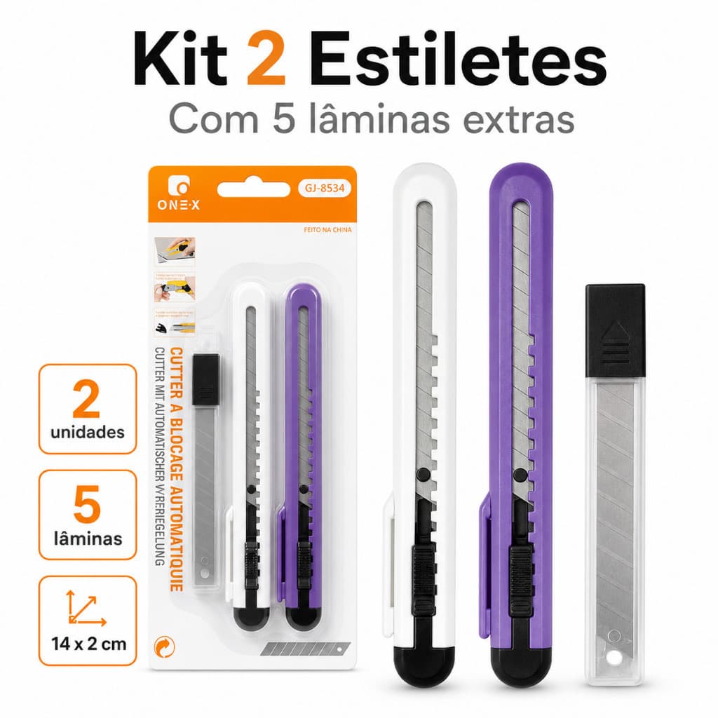 Kit 2 Estiletes ONEX GJ-8534 c/ 5 Lâminas Roxo/Preto
