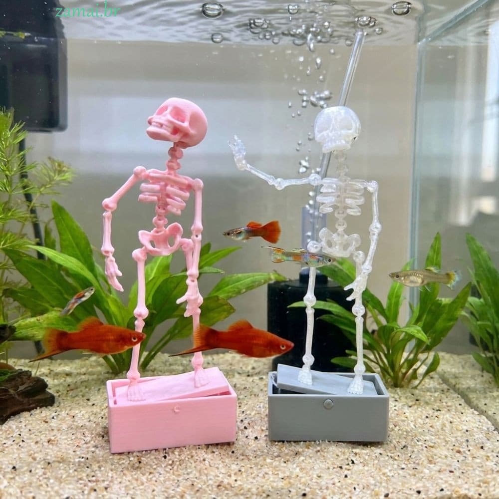 ZAMAI Dança Esqueleto Aquário Bubbler , Com Tubo De Ar Plástico Tanque De Peixes Crânio Ornamento , Movido A