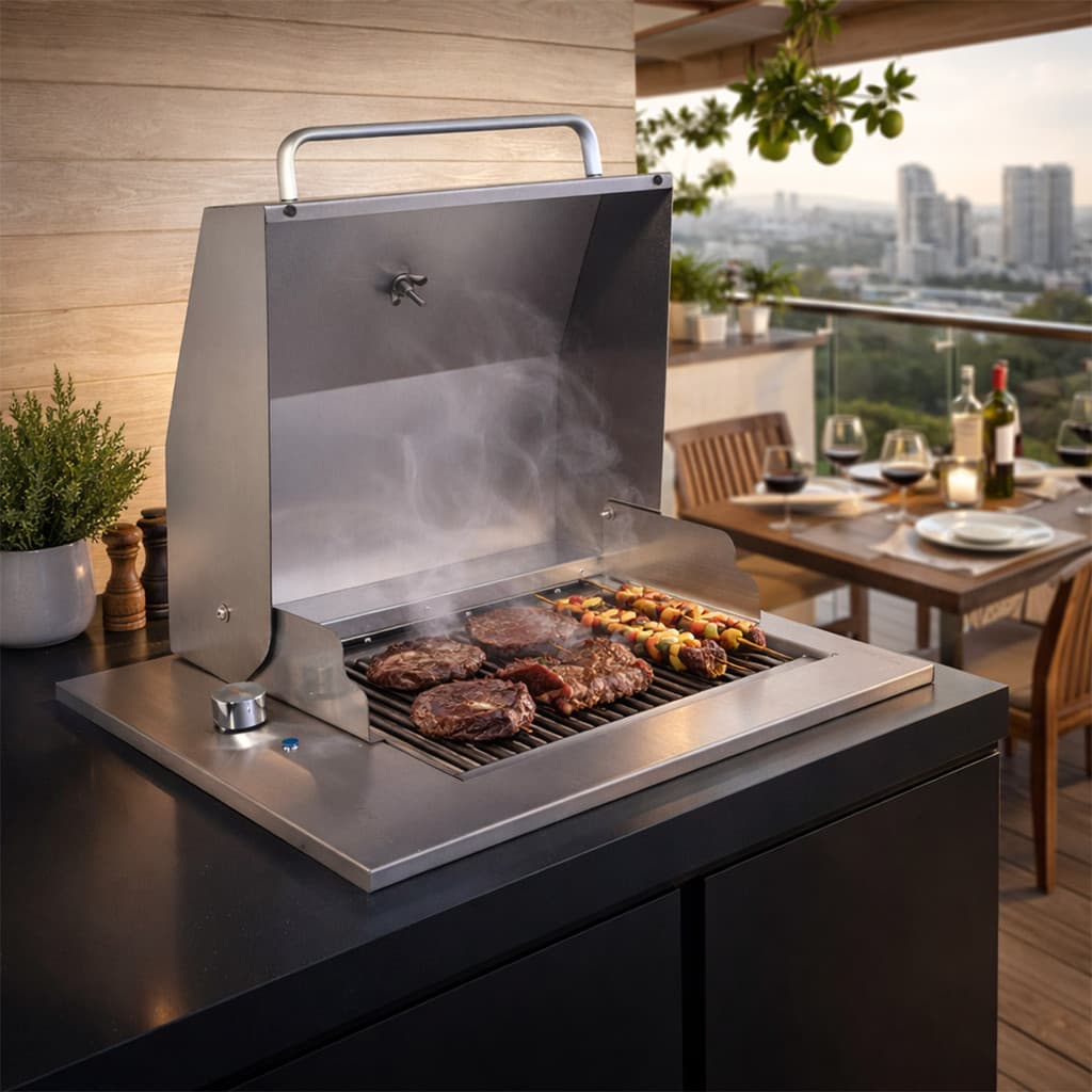 Churrasqueira Grill Elétrica 2400W com Tampa Cooktop 50x40cm Fine Titan