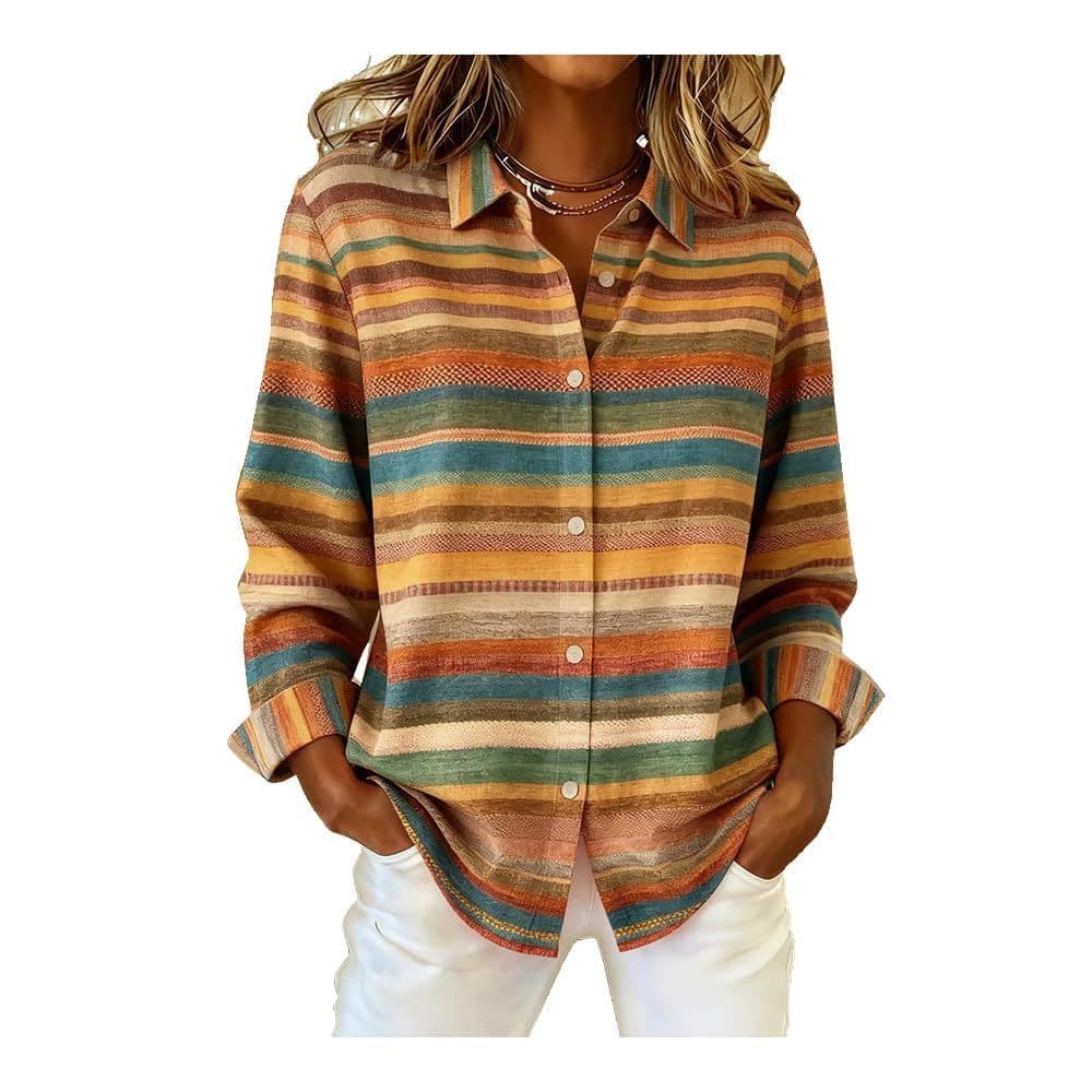 2025 venda quente europeu americano Floral impressão Casual solto camisa de manga longa roupas femininas
