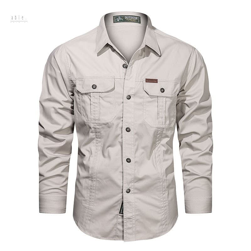 Camisa Masculina De Algodão De Manga Comprida – Cor Sólida Casual Primavera Outono Roupa De Trabalho