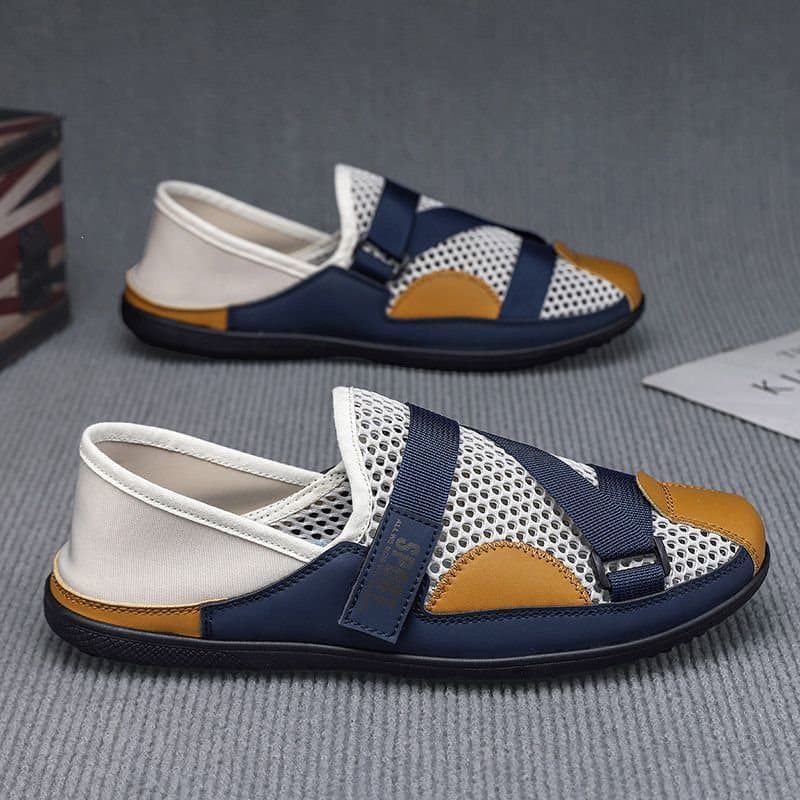 Sapatos masculinos 2025 novo estilo verão respirável malha oca esportes casuais Retro britânico mocassins masculinos