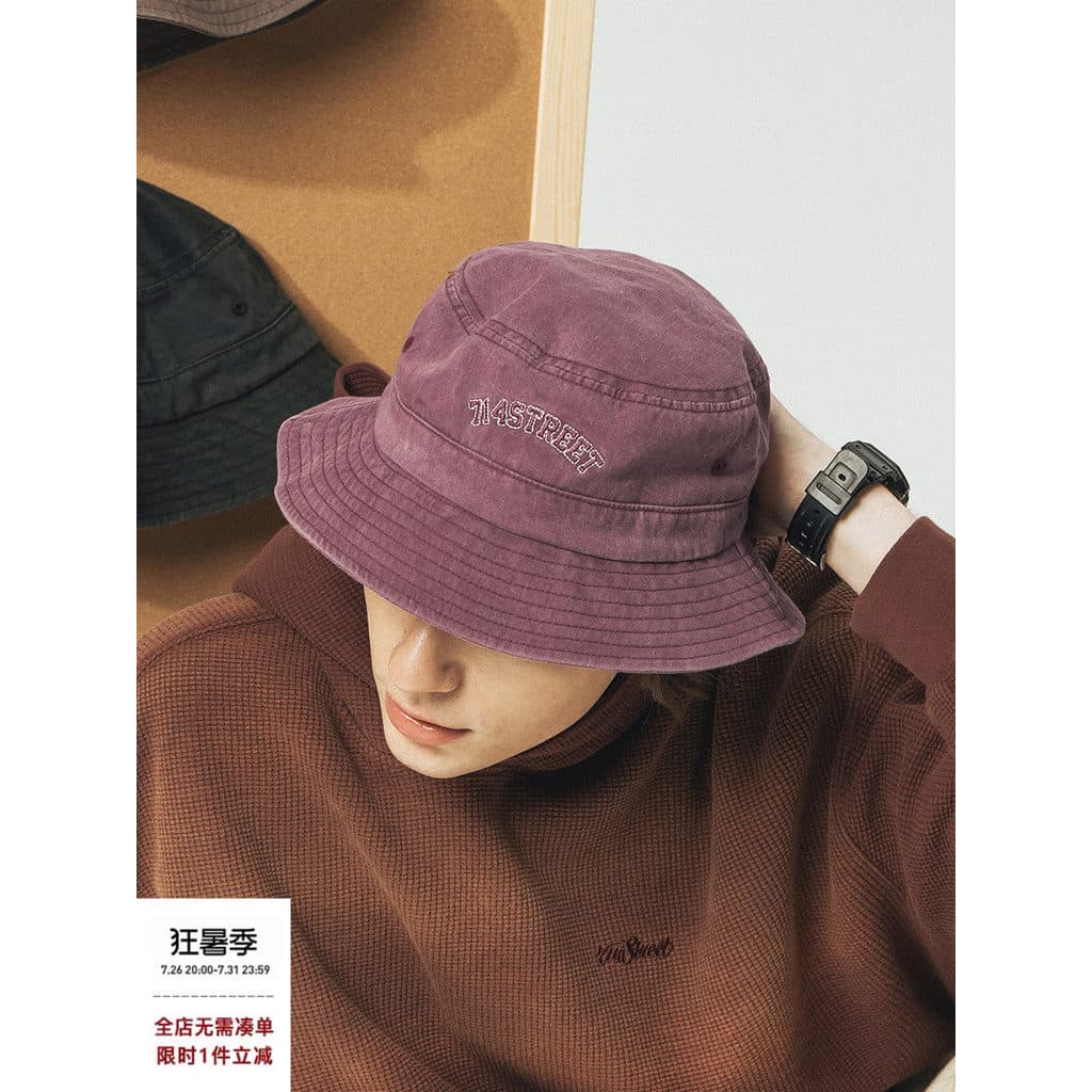 714street Street Wear 2024 Novo estilo cor sólida algodão lavado lona balde chapéu bordado