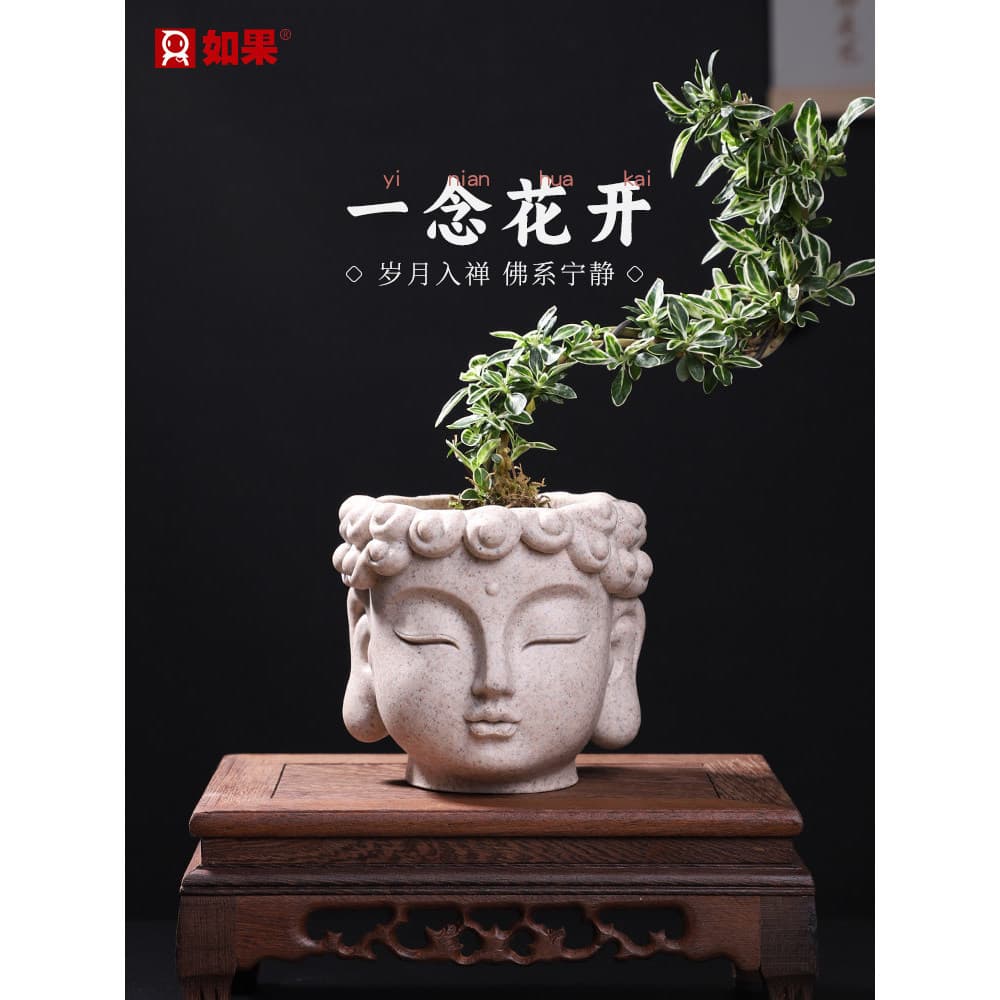Um canto Zen pequeno vaso de flores criativo cabeça de buda retrato suculento vaso de flores jardim chinês planta flor d