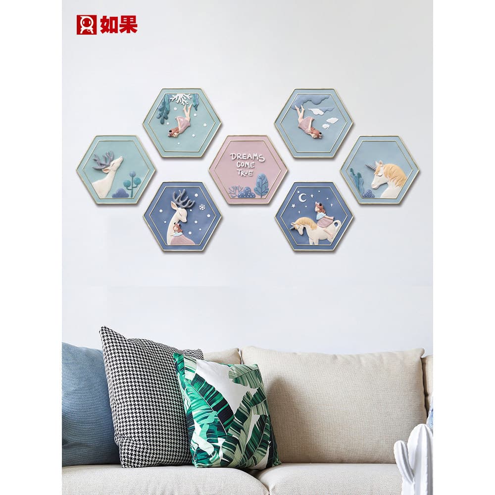 Unicórnio decoração de parede pingente Nordic sala estar quarto fundo parede criativo tridimensional pendurado decoração