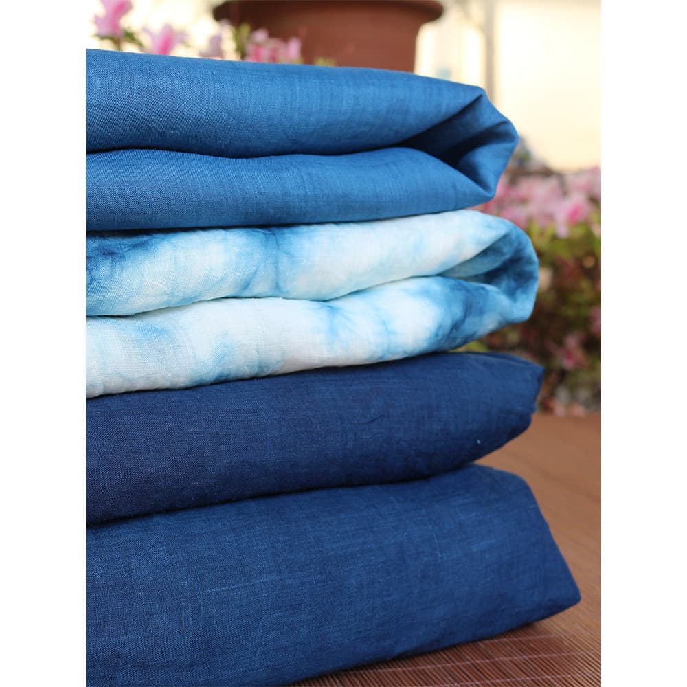 Azul Yan Tie-dye Ramie tecido fino alta contagem artesanal planta tintura tecido roupas saia azul tintura verão pano lin