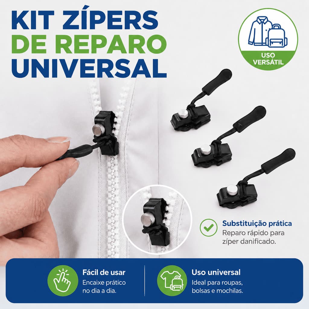 Zipper Reparo Instantâneo Destacável Reparador De Zíper Removível tamanho PEQUENO