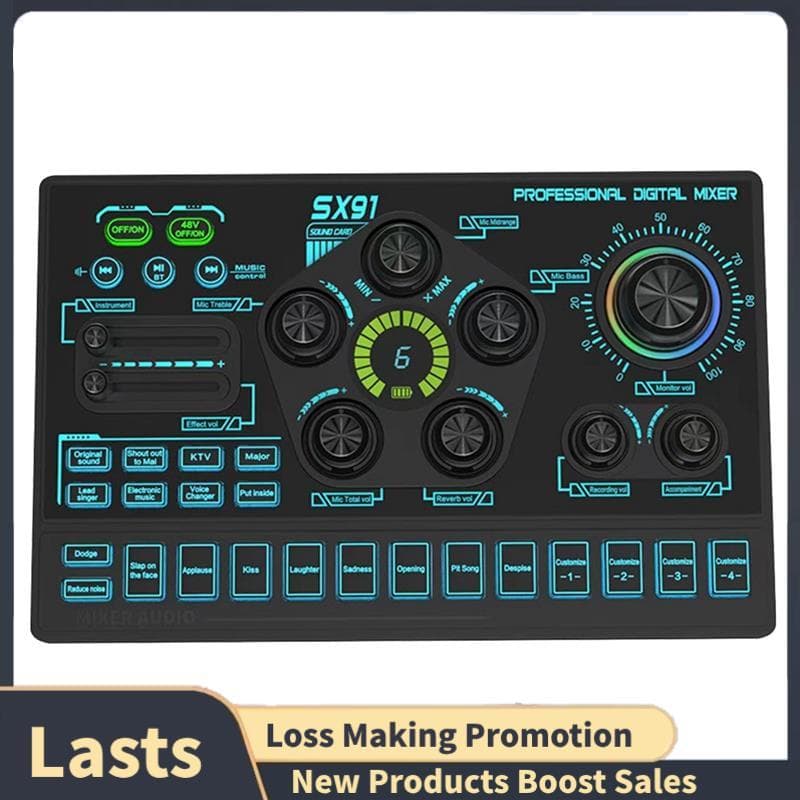 SX91 Placa De Som Ao Vivo USB Mixer Profissional Amplificador De Console De Mixagem De Áudio Para Cantar PC Laptop Celul