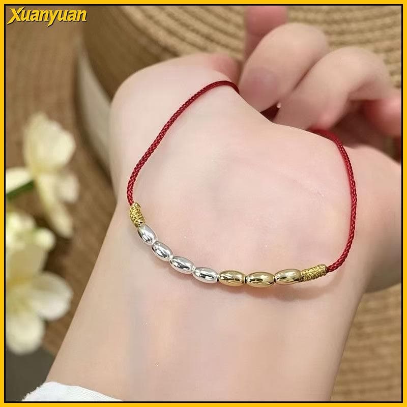 XYuan Ouro Arroz Grânulo Corda Vermelha Pulseira Ajustável Luy Charme Moda Jóias Para Meninas Adolescentes Roupa Combina