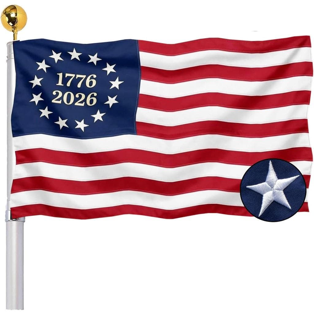 Bandeiras Bordadas de Aniversário 250 Anos 1776 dos EUA 3x5 para Exterior - Bandeira Americana Betsy Ross 2026 de Nylon