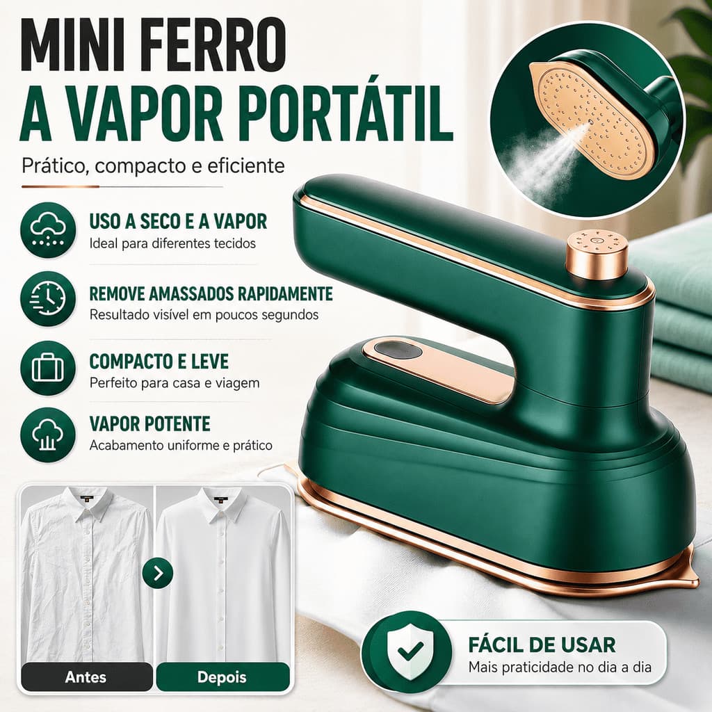 Mini Ferro De Passar Roupas Para Viagem Elétrico Portátil Pequeno Bivolt 110v e 220v