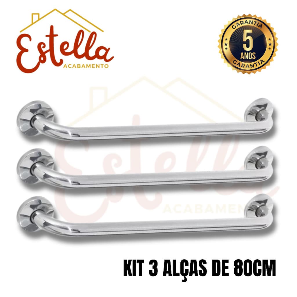 Kit 3 Alça Barra De Apoio 80CM Corrimão Segurança Idoso Deficiente Cadeirante NBR9050