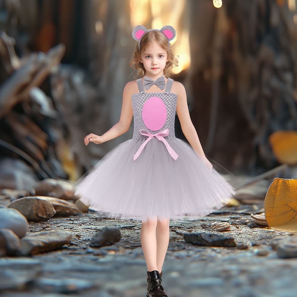 Pequeno Animal vestido de princesa dos desenhos animados cinza Mouse tutu vestido dia das crianças dança desempenho traj