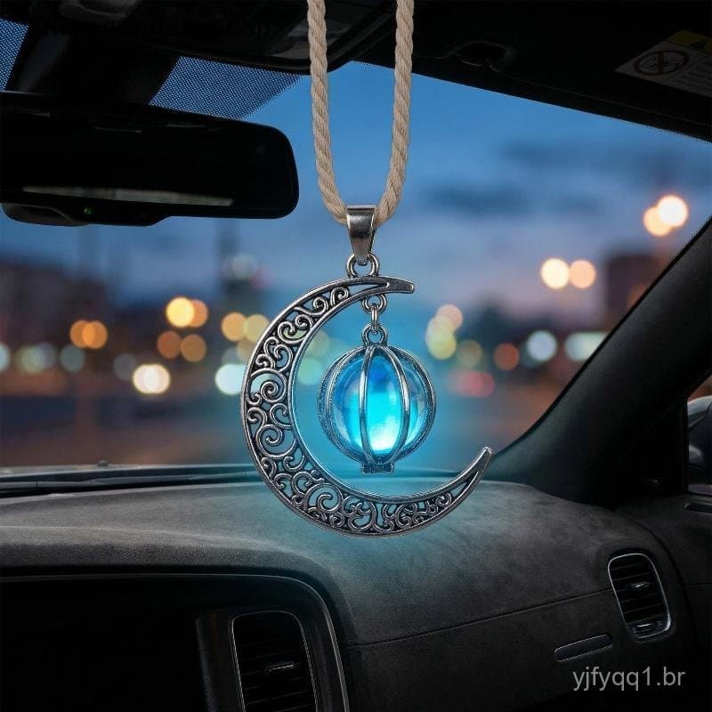 Decoração para Carro com Pingente de Lua: Decoração Luminosa de Lua Crescente para Retrovisor JR