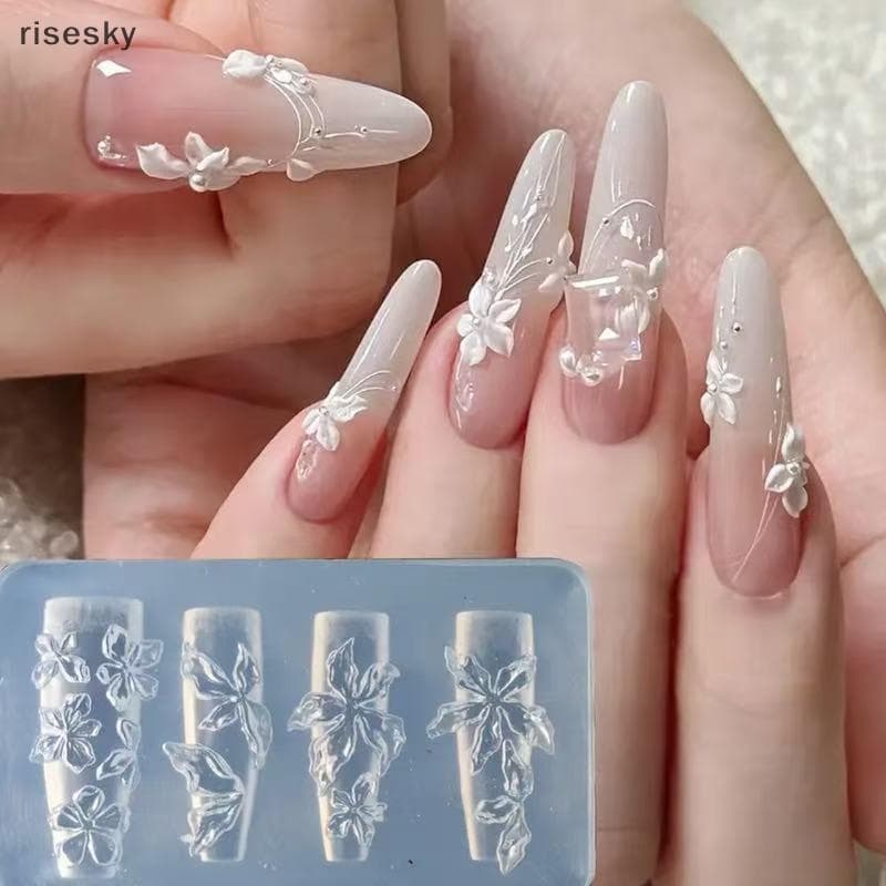 Flor Série 3D Silicone Acessórios Do Prego Escultura Molde De Gelo Lírio Diy Modelo Arte Encantos