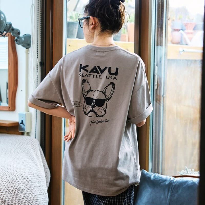 Estoque Pronto KAVU X FREAK'S STORE Kabu Óculos Bulldog Francês Estampa Homens Mulheres Manga Curta 100 % Algodão Moda D